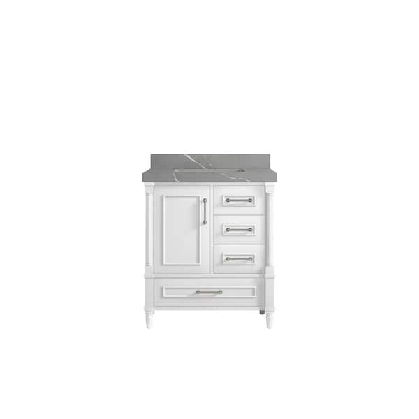 Willow Collections Hudson 30 in. W x 22 in. D x 36 in. H Bath Vanity in White with 2 in Piatra Gray Quartz Top