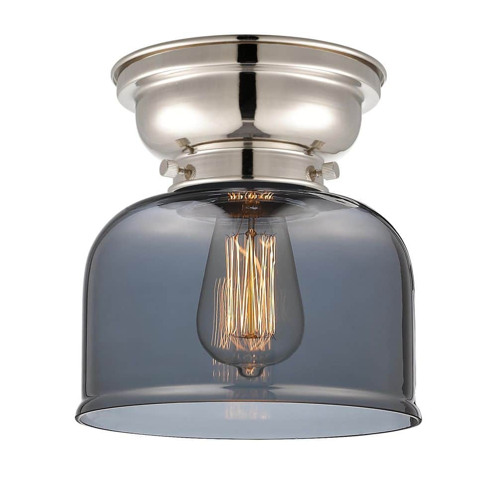 Bell 8 in. 1-Light Polished Nickel Industrial Flush Mount with Smoked Glass Shade price history on PriceWatchPro