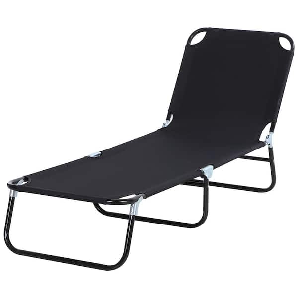 Outsunny 3-Position Metal Adjustable Backrest Outdoor Chaise Chair Lounger, Black with Light Frame Great for Pool or Sun Bathing