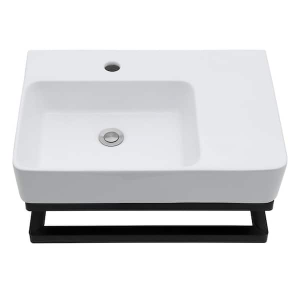 Timussi 5 in. Wall-Mounted Rectangular Bathroom Ceramic Sink in White