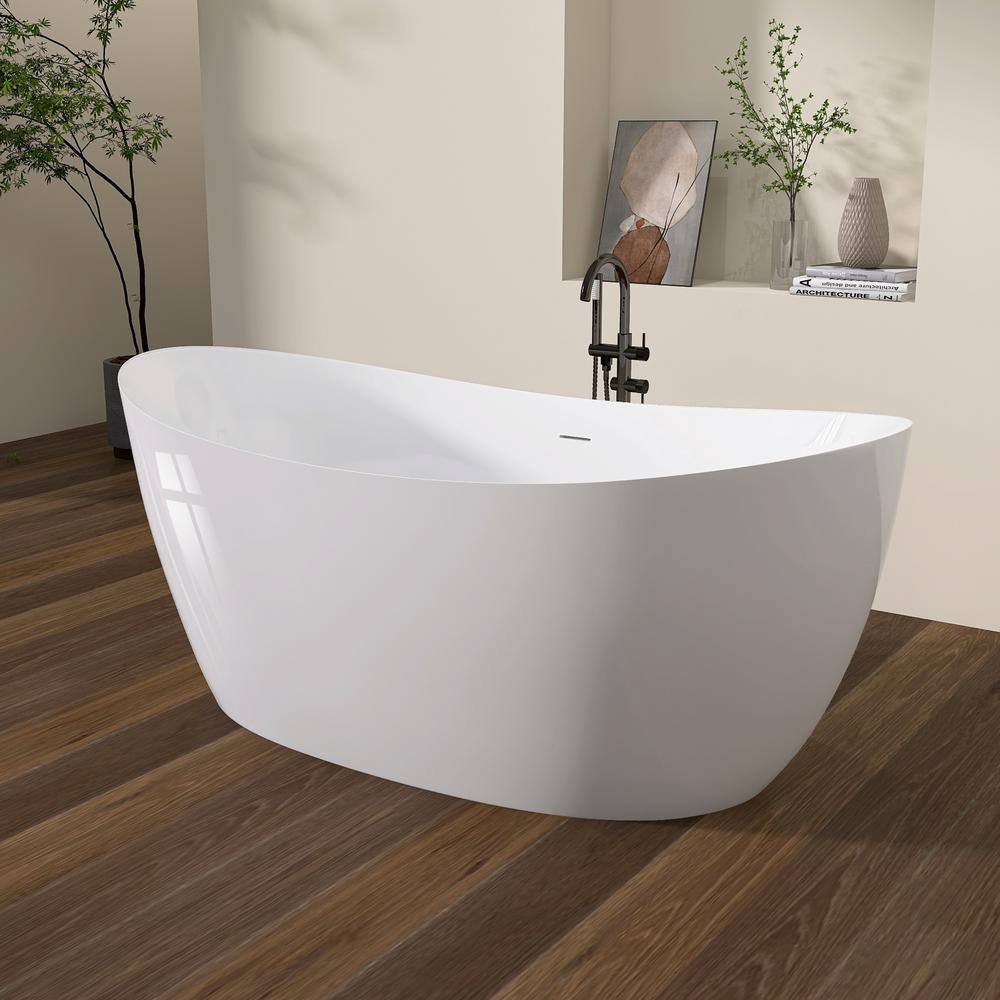 63'' White Acrylic Double Slipper Freestanding Soaking Tub