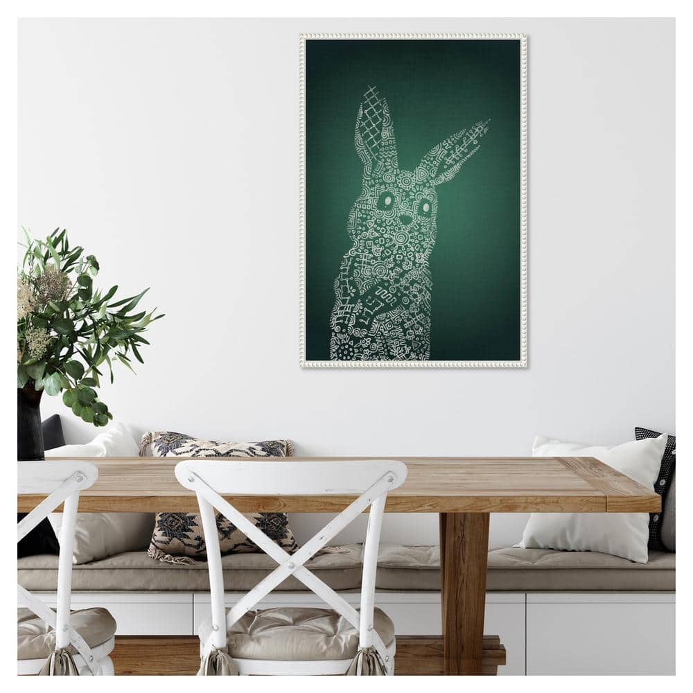 Emerald Bunny Graphic Art on Canvas with White Floater Frame
