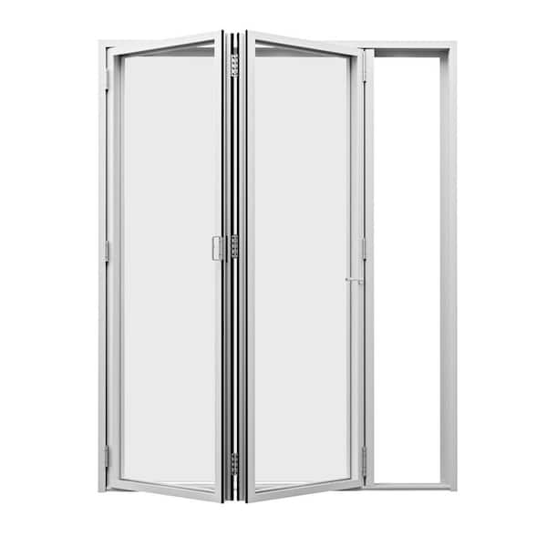 72 in. x 80 in. Left Center Opening/Outswing Double Tempered Glass White Aluminum Folding Patio Door