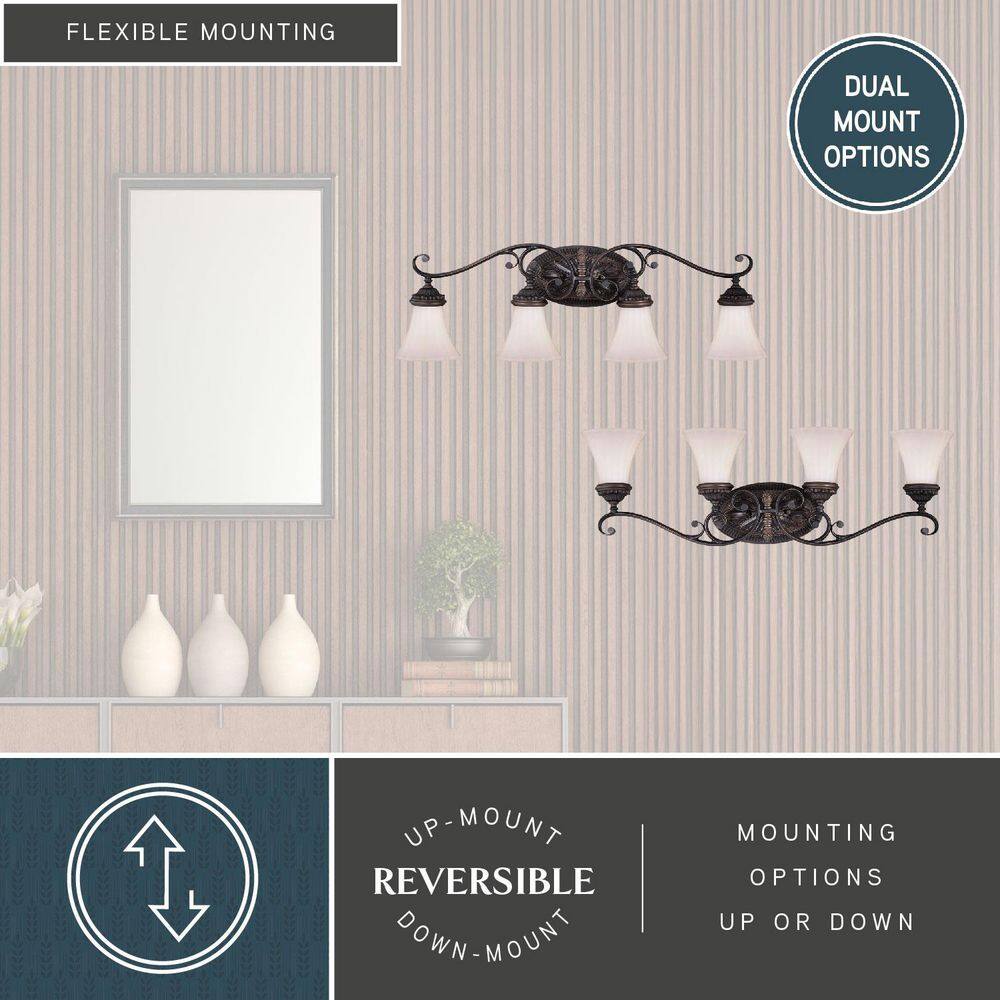 Avenant Traditional Venetian Bronze 4-Light Vanity with Etched White Glass