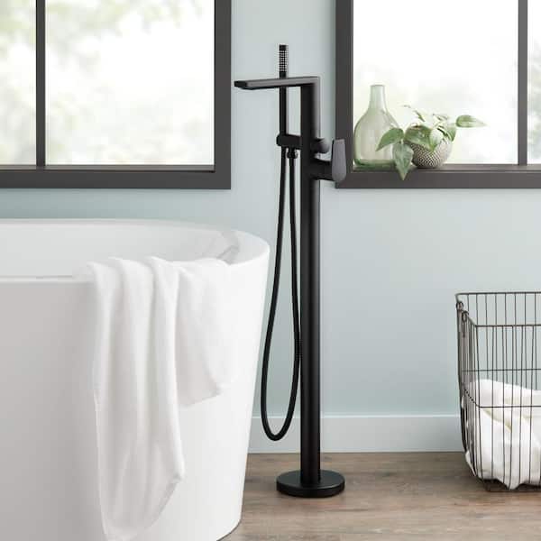 SIGNATURE HARDWARE Berwyn Single-Handle Freestanding Tub Faucet with Hand Shower in Matte Black