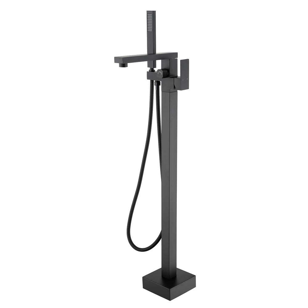 Matte Black Brass Floor-Mounted Freestanding Tub Filler