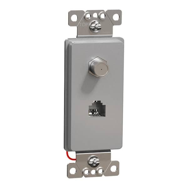 Square D X Series Matte Gray 1-Gang Standard Combination RJ 11 Telephone Jack CATV F Coupler Decorator Strap Wall Plate