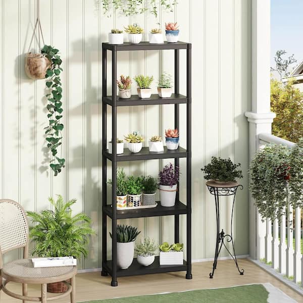 5 Tiers Heavy-Duty Plastic Garage Storage Shelving Unit in Black (24 in. W x 69 in. H x 12.5 in. D) Set of 1