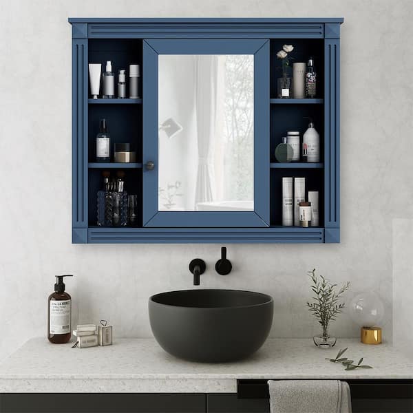 Cesicia Blue 35 in. W x 28.7 in. H Rectangular Bathroom Medicine