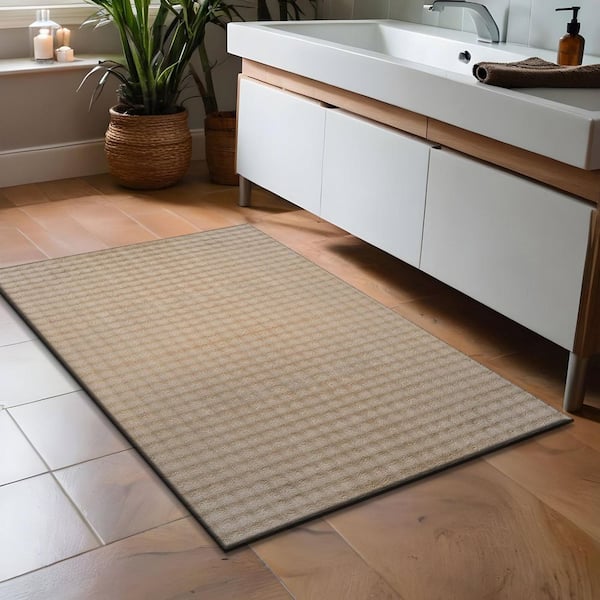 Aurora 2 ft. x 3 ft.  Beige Non-Slip Rubber Back Washable Polyester Checker Indoor Door Mat