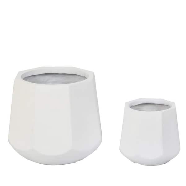 LuxenHome Octagon MgO White Composite Decorative Pots (2-Pack)