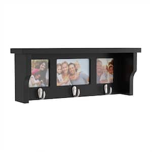 18.75 in. L x 4 in. W x 7 in. H Black Wood Decorative Wall Shelf and Picture Collage with Hanging Hooks