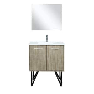 Lancy 30 in W x 20 in D Rustic Acacia Bath Vanity, Cultured Marble Top, Chrome Faucet Set and 28 in Mirror