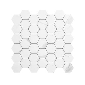 Hexagon Mosaic Tiles White Studded Design 12.5 in. x 12.1 in. PVC Peel and Stick Tile Backsplash (10 sq. ft./Box)