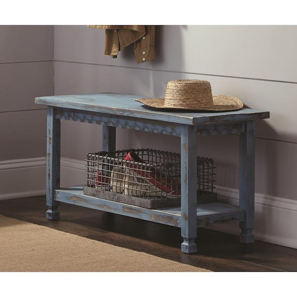 Alaterre Furniture Country Cottage Blue Antique Bench
