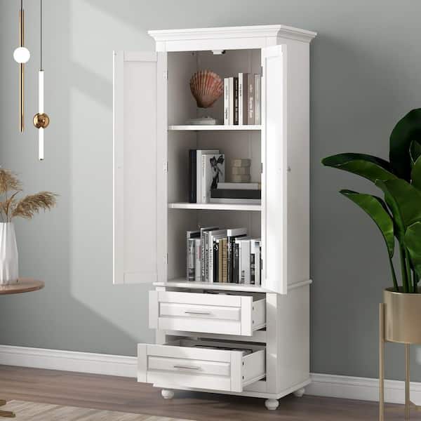 Unbranded 24 in. W x 16 in. D x 63 in. H White MDF Freestanding Linen Cabinet with Doors and Drawers, Adjustable Shelf