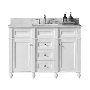 Margaux 48 in. W x 22 in. D x 34.2 in. H Bath Vanity in White with Carrara Marble Vanity Top in White with White Basin