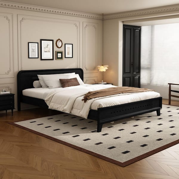 Harper & Bright Designs Modern Style Black Wood Frame Queen Size