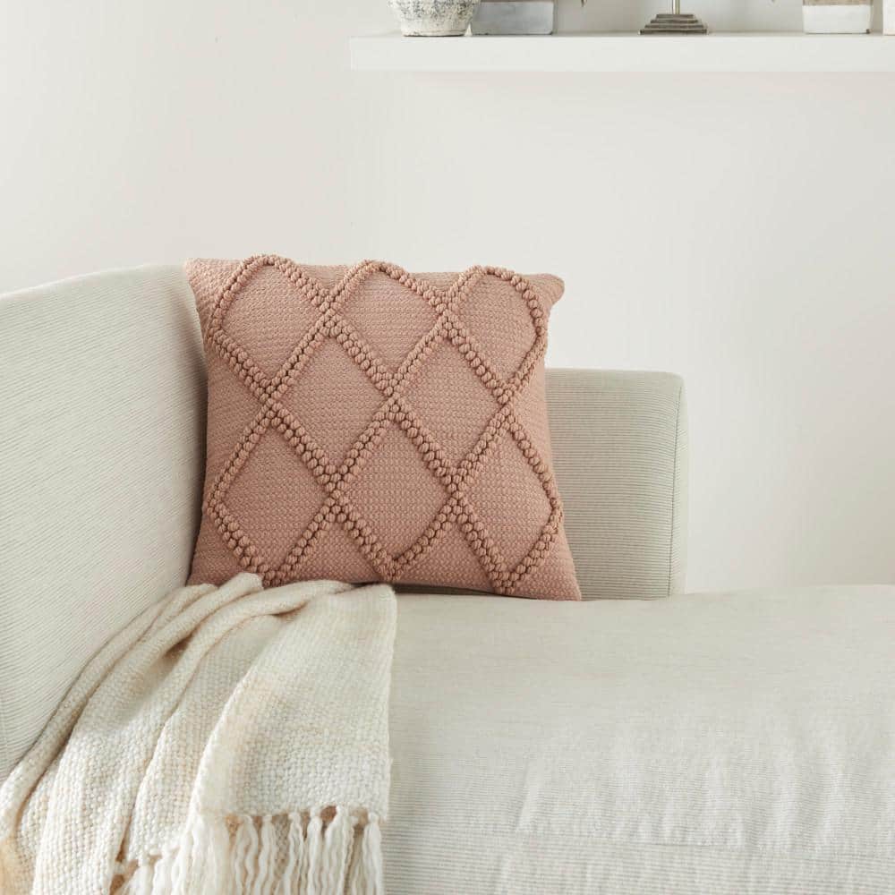 Blush Pink Diamond Lattice Cotton Polyester Throw Pillow 18" x 18"
