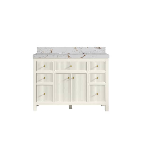 Willow Collections Sonoma 48 in. Single Sink Freestanding Alabaster Bath Vanity with Viola Gold Quartz Top Unassembled