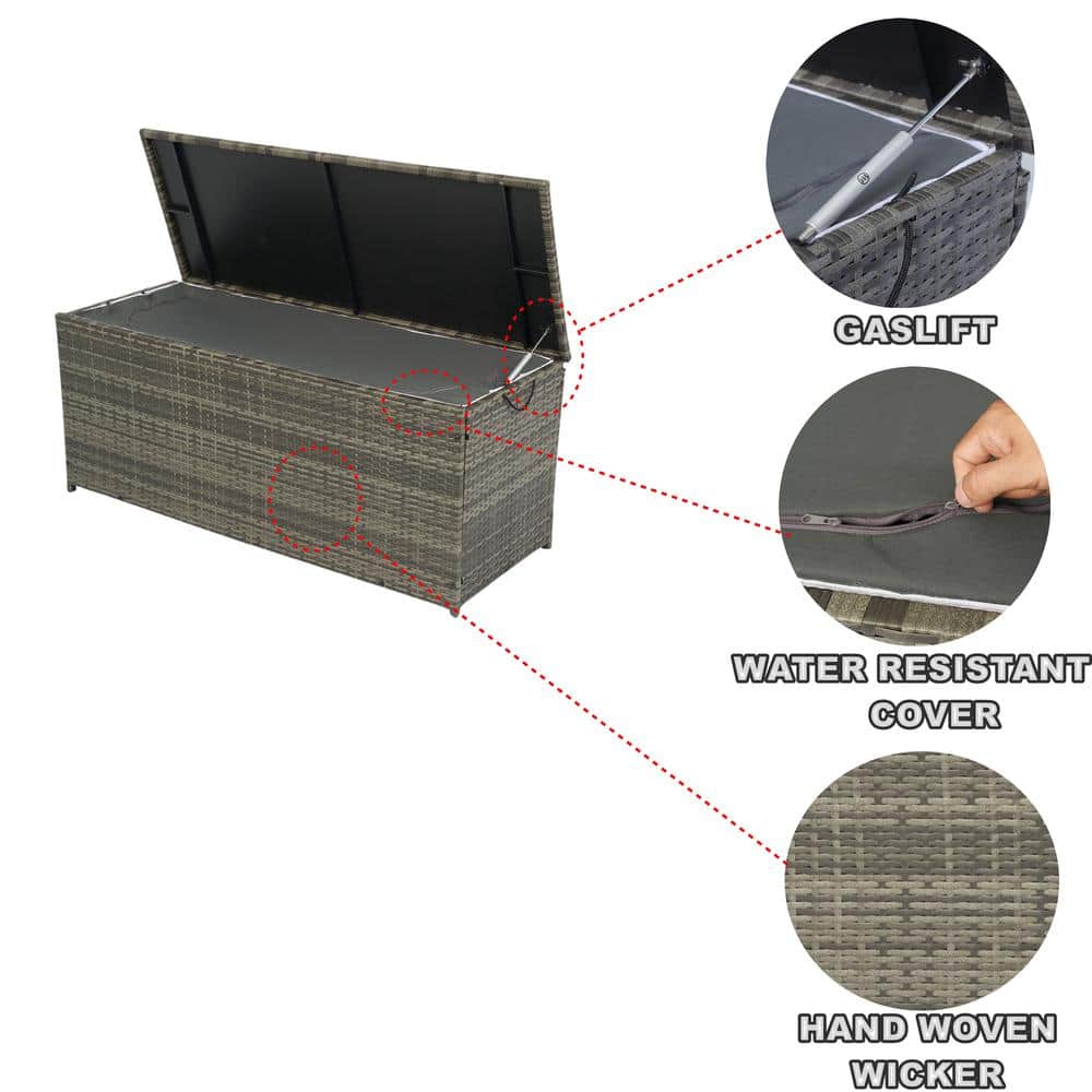 113 Gallon Gray Wicker Outdoor Storage Deck Box