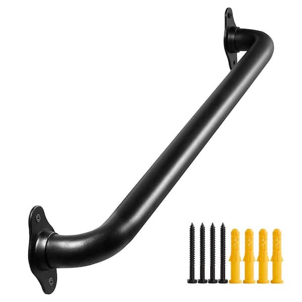 2 ft. Matte Black Metal Industrial Pipe Wall Handrail, Pipe Barn Door Pull Handle for Indoor and Outdoor Deck Hand Rail