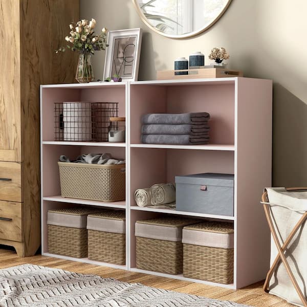 Furniture of America Quincy 35.27 in. Tall Stackable Light Pink Engineered Wood 3-Shelf Modern Modular Bookcase