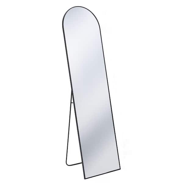 64 in. x 21 in. Full Length Arched Top Frame Bathroom Vanity Mirror with Floor Standing, Hanging or Leaning in Black