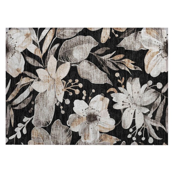 Chantille Machine Washable Indoor/Outdoor Abstract ACN2260 Black 1 ft. 8 in. x 2 ft. 6 in. Accent Rug