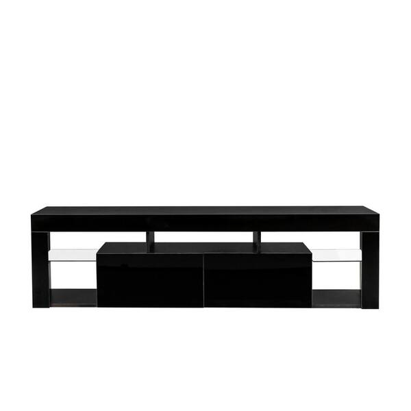 Tidoin Black Wood TV Stand Fits TVs up to 65 in. with 2-Drawers