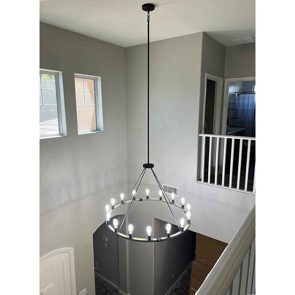 Jericho 48" Black and Gray Oak Wagon Wheel Chandelier