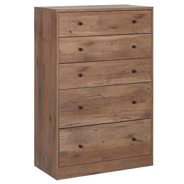 VEIKOUS Oversized 5-Drawer Wood Color Chest of Drawers with 2-Large Drawers (47.6 in. H x 31.5 in. W x 15.7 in. L)
