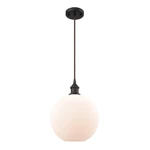 Athens 1-Light Oil Rubbed Bronze Globe Pendant Light with Matte White Glass Shade