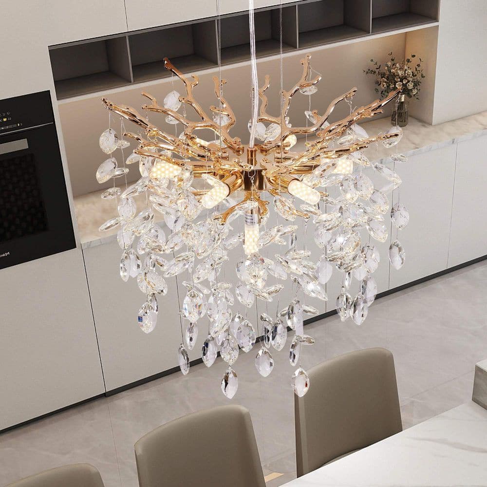 SNJ Lirae 18 in. 7-Light Luxury Gold Modern Tree Branch Crystal