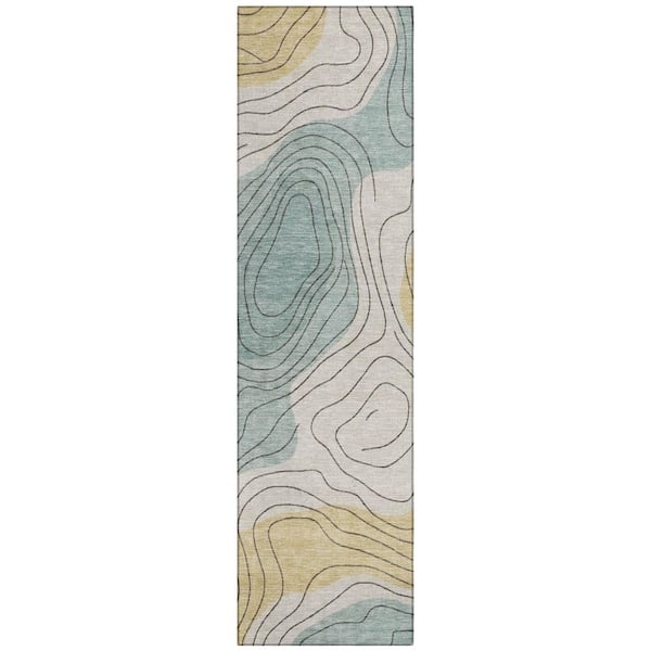 Chantille Machine Washable Indoor/Outdoor Abstract ACN3016 Seafoam 2 ft. x 7 ft. Runner Rug
