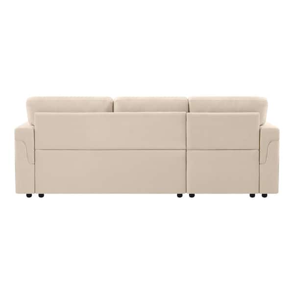 84.64 in. W Square Arm 1-Piece Velvet L-Shaped Sectional Sofa in Beige with Chaise
