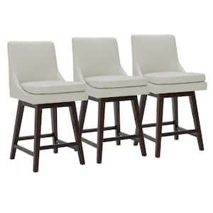 Fiona 26.8 in. Light Gray High Back Solid Wood Frame Swivel Counter Height Bar Stool with Faux Leather Seat(Set of 3)