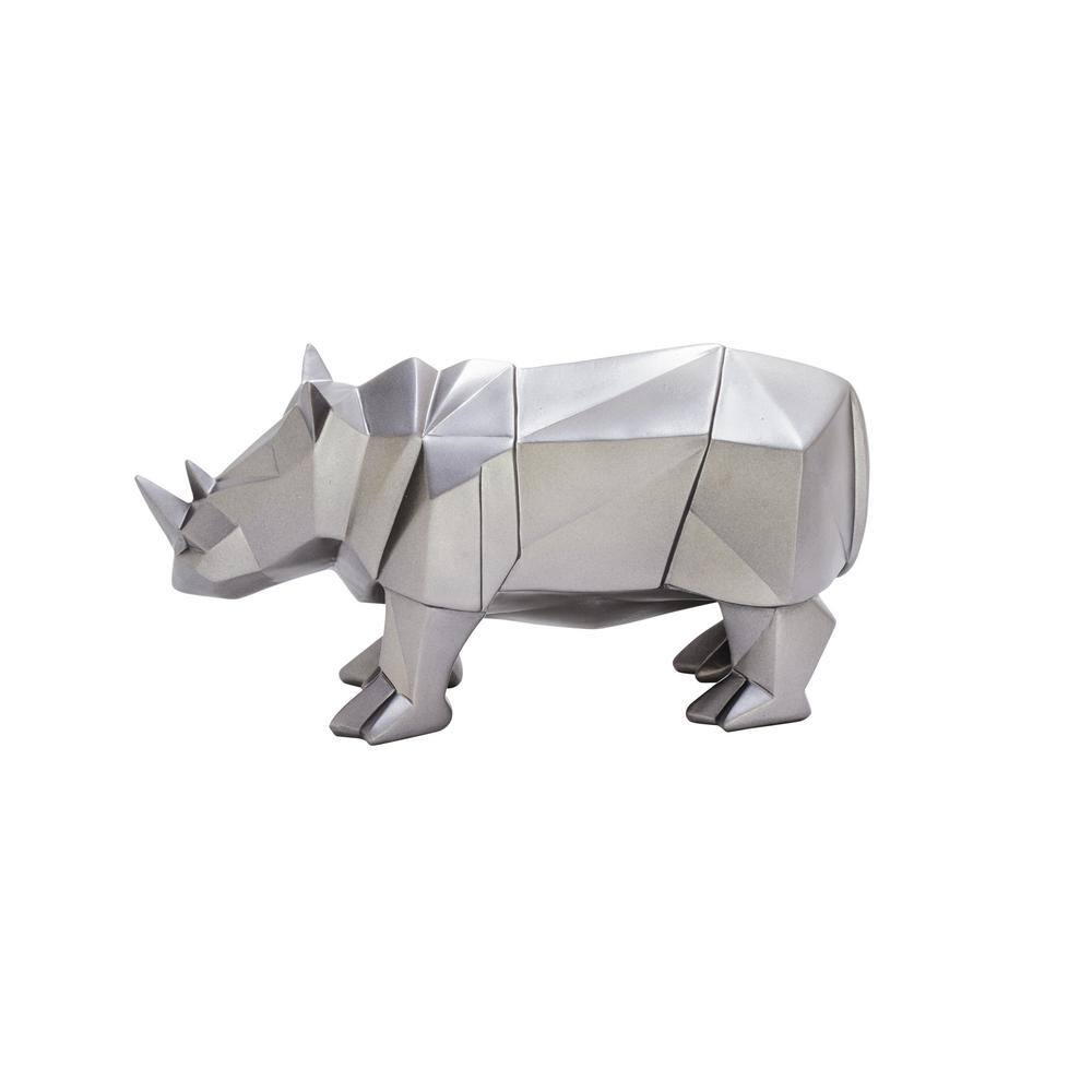 Silver Geometric Resin Rhino Sculpture, 12"