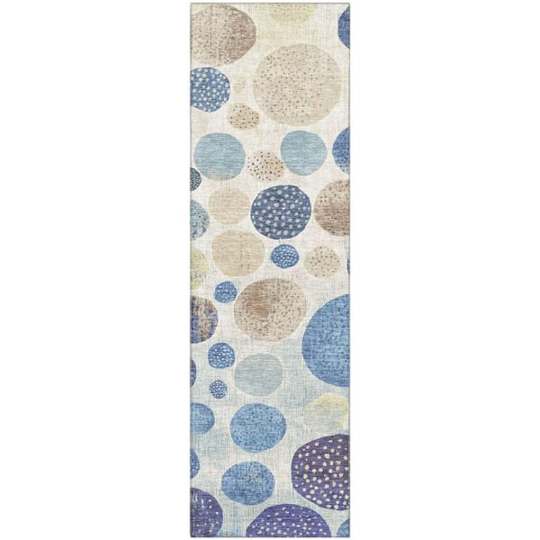 Mayfield Premium Machine Washable Abstract AMF1952 Navy 2 ft. x 7 ft. Runner Rug