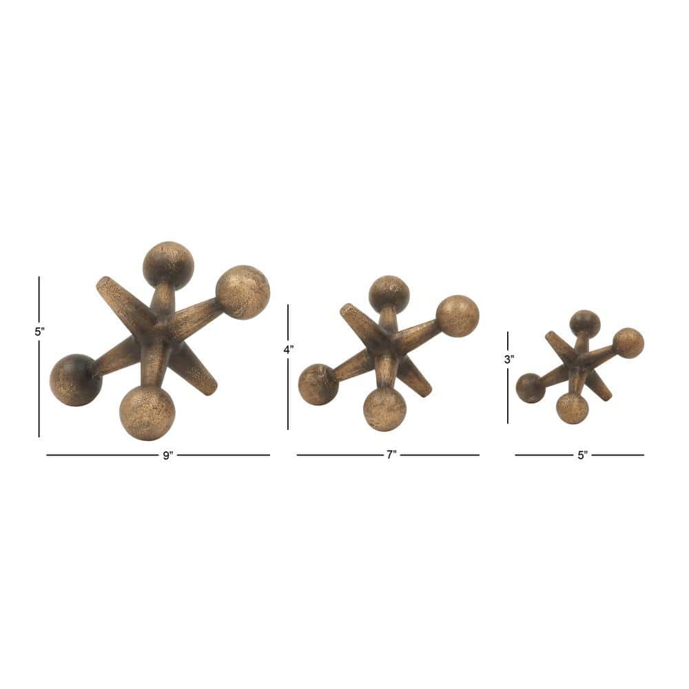 Distressed Gold and Black Iron Jacks Sculpture Set, 9"
