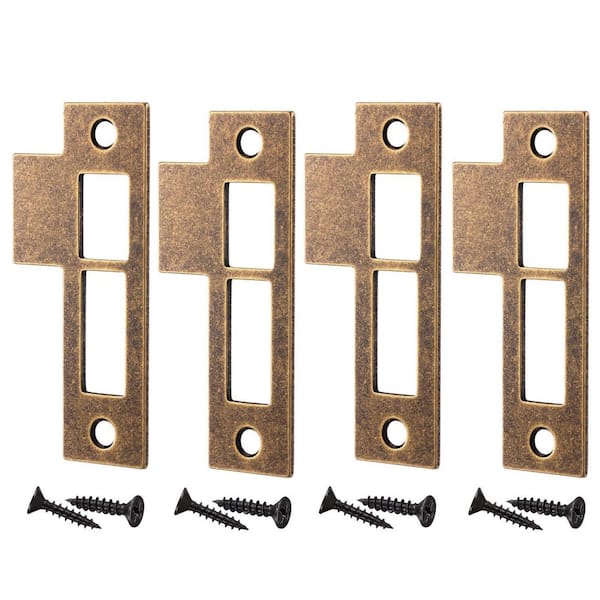 4-Piece 3.5 in. Antique Brass Door Strike Plate Latch, Screws Included for Mortise, Vintage, Striker, Keeper in ‎Bronze