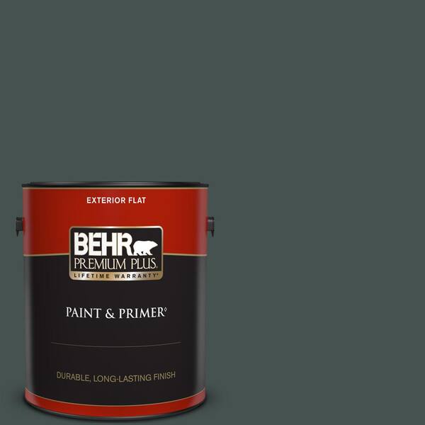 BEHR PREMIUM PLUS 1 gal. MQ644 Black Evergreen Flat Exterior Paint