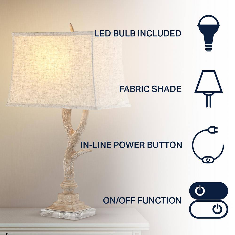 Beige Faux Antler Resin Table Lamp with Linen Shade