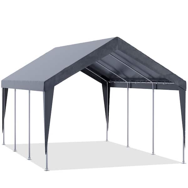 12 ft. W x 20 ft. D Heavy Duty Carport, Rainproof and UV Protected Shelter Cover, Outdoor Portable Garage for Car, Gray