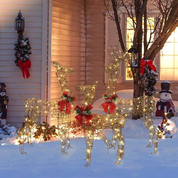 thumbnail image 2 of Joiedomi 3-Pack Christmas Deer Family - 185 LED Lighted Rattan Reindeers For Outdoor Yard Decor (Cool White) 2 of 6