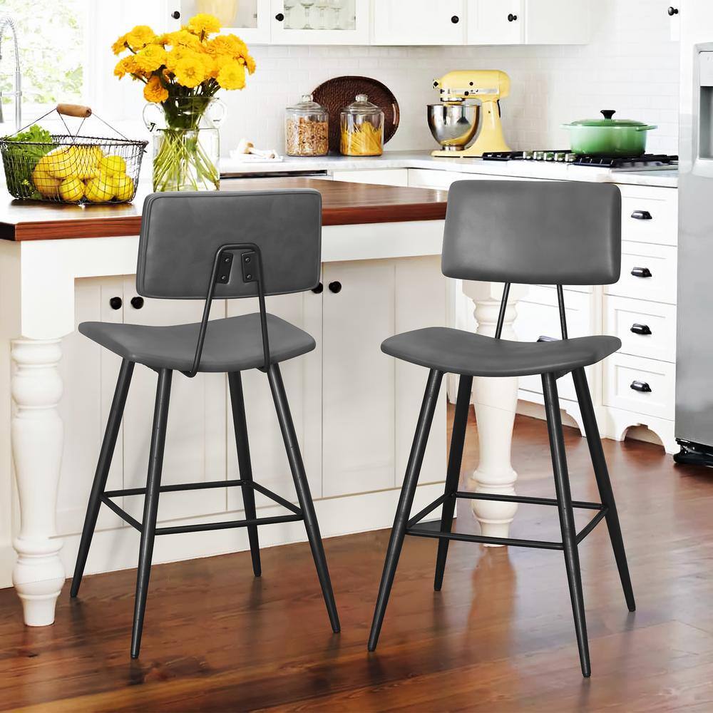 LUE BONA 24.5 in. H Gray Metal Counter Height Bar Stools Curved Seat ...