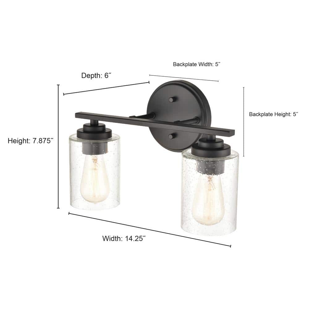 Matte Black Cylinder 2-Light Vanity Fixture