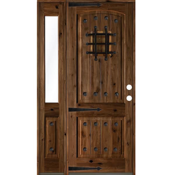 Krosswood Doors 62 in. x 96 in. Mediterranean Knotty Alder Left-Hand/Inswing Clear Glass Provincial Stain Wood Prehung Front Door