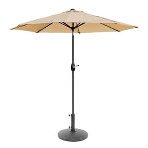 Sunshadow 9 ft. Market Tilt and Crank Table Patio Umbrella with Round Resin Base in Beige
