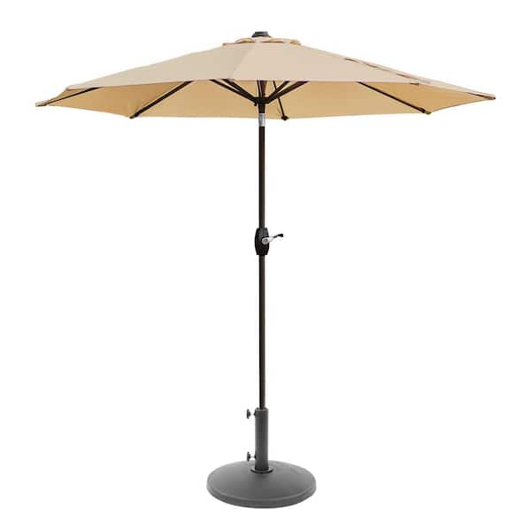 WESTIN OUTDOOR Sunshadow 9 ft. Market Tilt and Crank Table Patio Umbrella with Round Resin Base in Beige